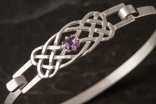 Silver Celtic Bangle set with Amethyst - Shetland Jewellery