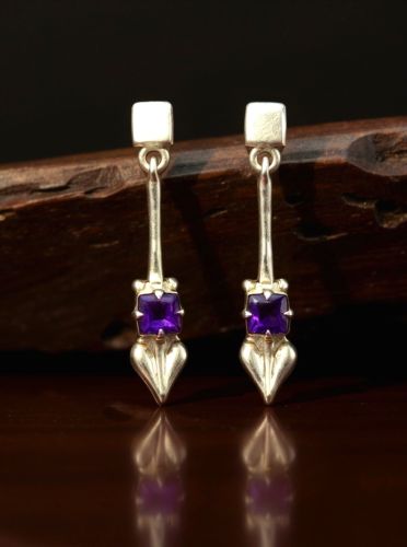 Silver Amethyst Drop Earrings - Glasgow Girls