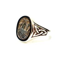Viking Longship Silver Ring with Celtic Knotwork Design